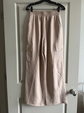 Wide Leg Cargo Pants in Blush Beige